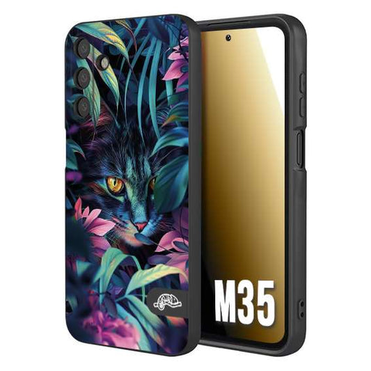 CUSTOMIZZA - Custodia cover nera morbida in tpu compatibile per Samsung M35 animali color giungla tropicale occhio di gatto colori vibranti disegnato