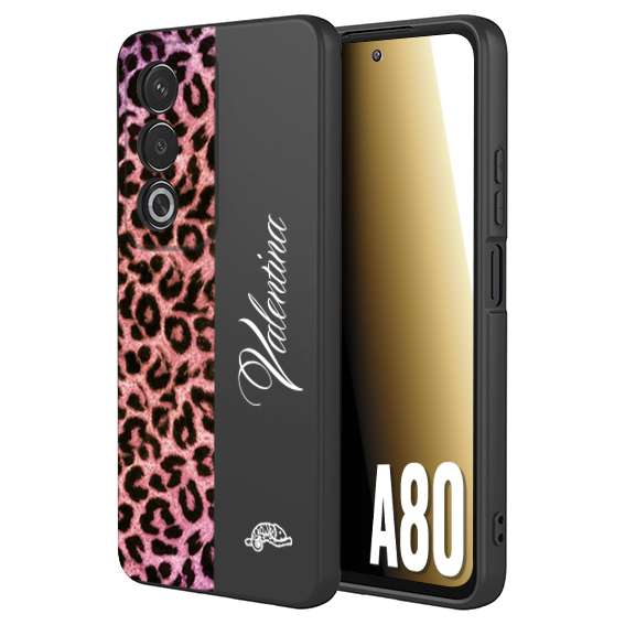 CUSTOMIZZA - Custodia cover nera morbida in tpu compatibile per Oppo A80 leopardato rosa fucsia personalizzata nome iniziali
