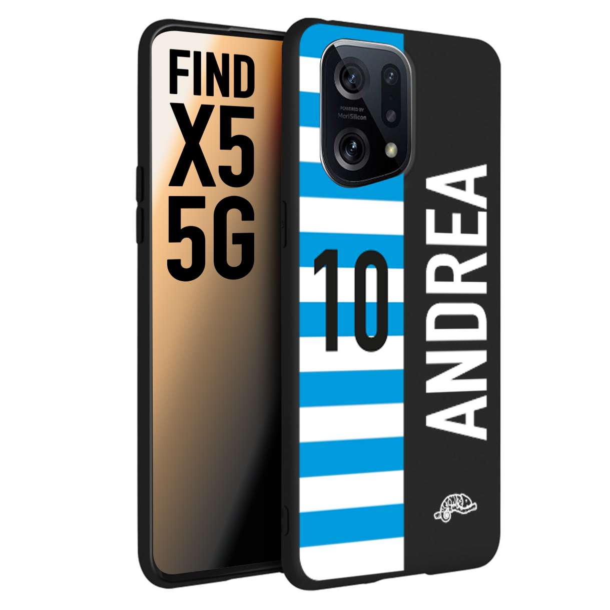 CUSTOMIZZA - Custodia cover nera morbida in tpu compatibile per Oppo Find X5 personalizzata calcio football nome e numero calciatori biancazzurri