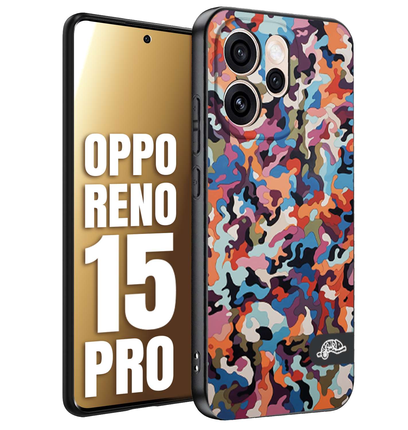CUSTOMIZZA - Custodia cover nera morbida in tpu compatibile per Oppo Reno 15 PRO camouflage mimetico militare moderno blu arancio rosa