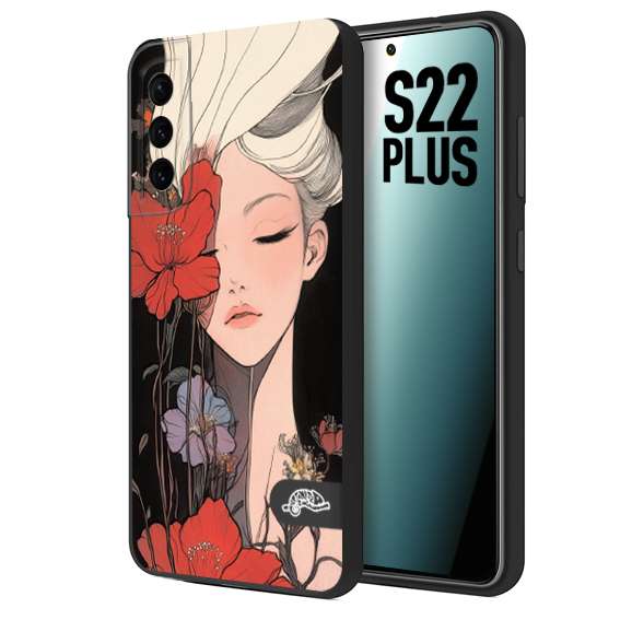 CUSTOMIZZA - Custodia cover nera morbida in tpu compatibile per Samsung S22 PLUS woman flower Fantasia Floreale Design Donna e Fiori, Retro Artistico