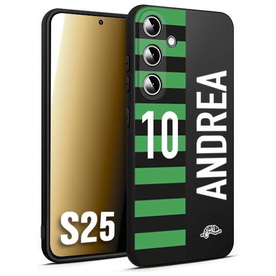 CUSTOMIZZA - Custodia cover nera morbida in tpu compatibile per Samsung S25 personalizzata calcio football nome e numero calciatori neroverde