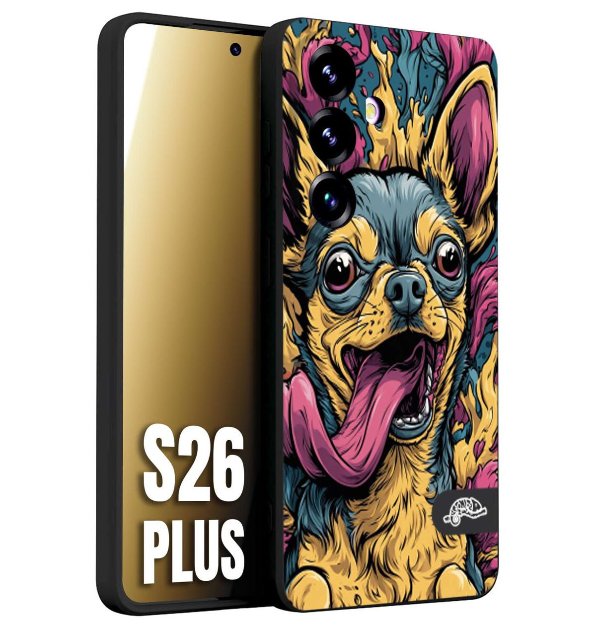 CUSTOMIZZA - Custodia cover nera morbida in tpu compatibile per Samsung S26 PLUS Chihuahua illustrazione cane pop art cane street art cartone animato