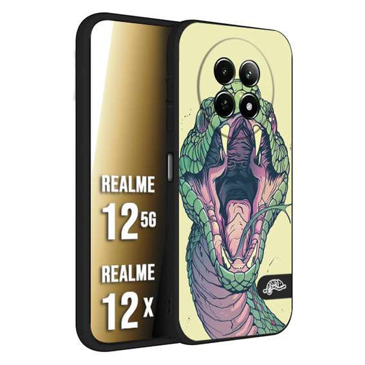 CUSTOMIZZA - Custodia cover nera morbida in tpu compatibile per Realme 12 5G - 12X snake yellow green serpente tatuaggio tattoo disegnato a mano