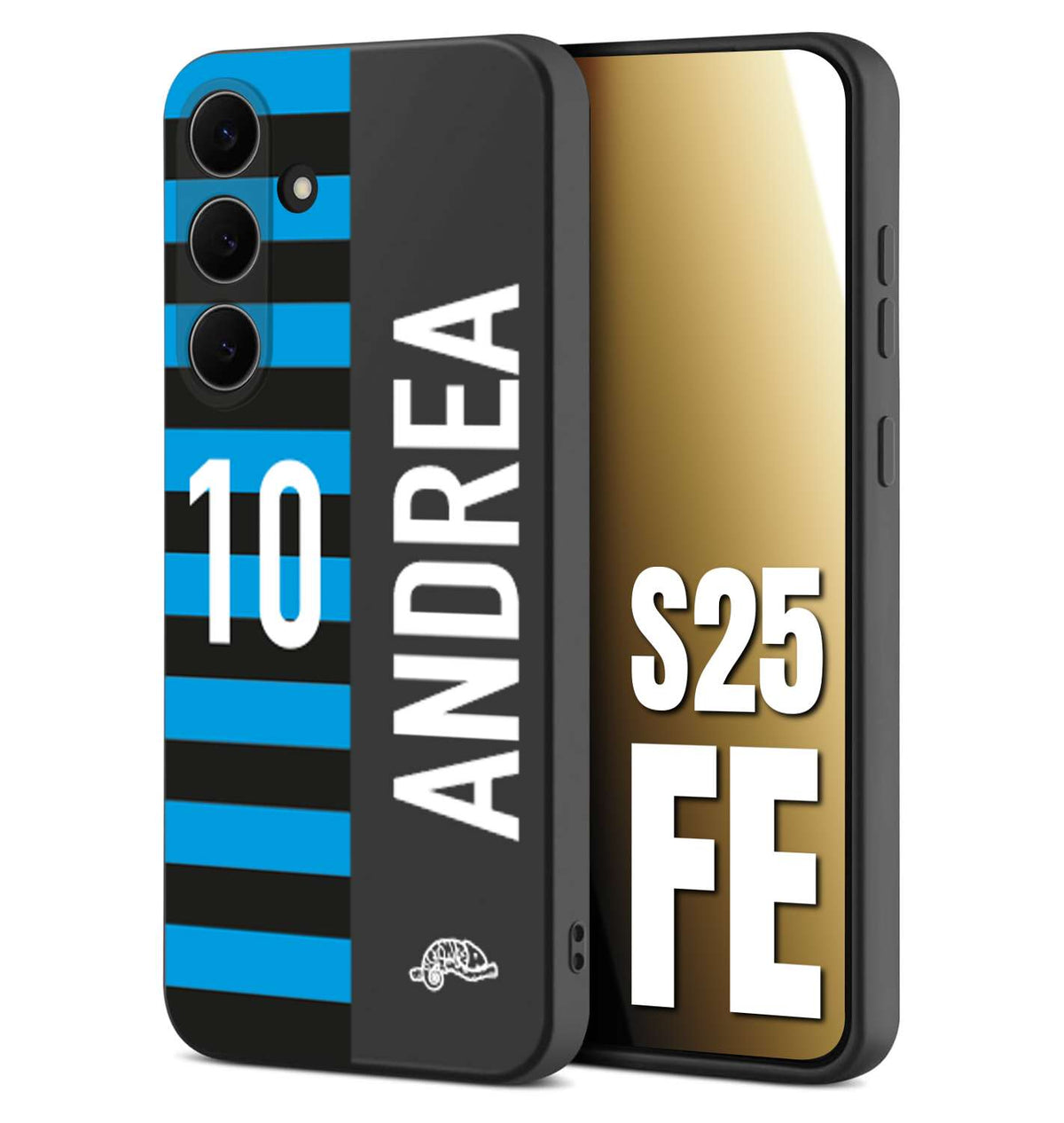 CUSTOMIZZA - Custodia cover nera morbida in tpu compatibile per Samsung S25 FE personalizzata calcio football nome e numero calciatori nerazzurra