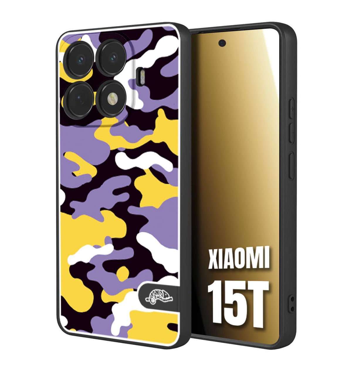 CUSTOMIZZA - Custodia cover nera morbida in tpu compatibile per Xiaomi 15T camouflage mimetico militare viola lilla giallo