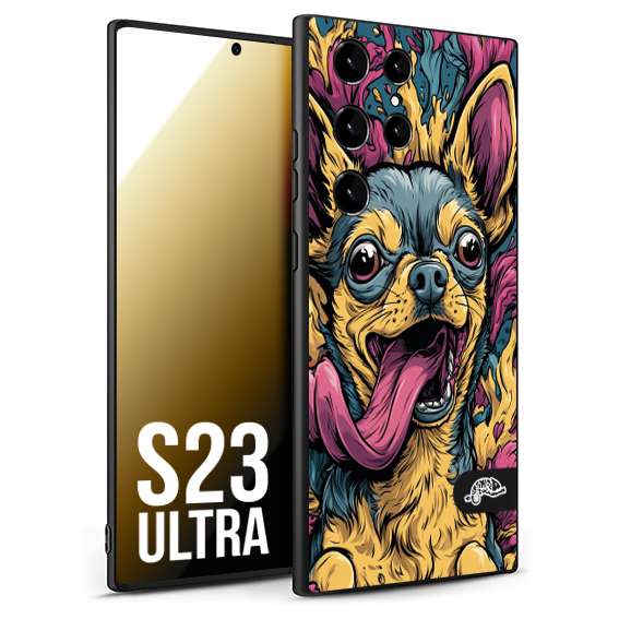 CUSTOMIZZA - Custodia cover nera morbida in tpu compatibile per Samsung S23 ULTRA Chihuahua illustrazione cane pop art cane street art cartone animato
