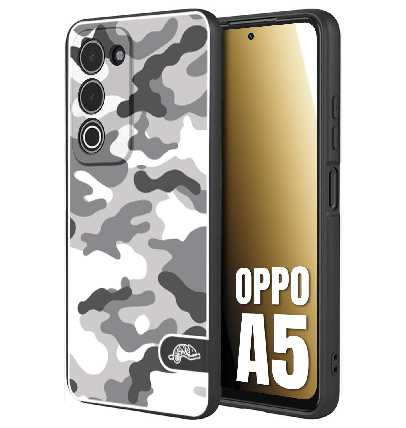 CUSTOMIZZA - Custodia cover nera morbida in tpu compatibile per Oppo A5 camouflage mimetico militare bianco white