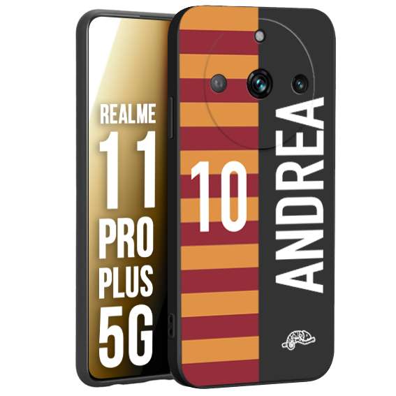 CUSTOMIZZA - Custodia cover nera morbida in tpu compatibile per Realme 11 PRO PLUS 5G personalizzata calcio football nome e numero calciatori giallo rossi