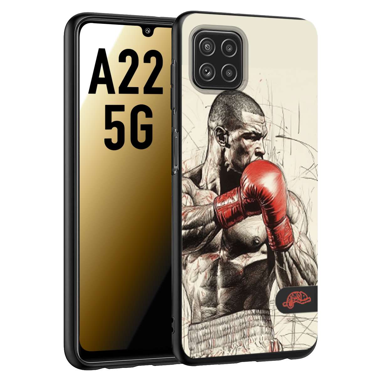 CUSTOMIZZA - Custodia cover nera morbida in tpu compatibile per Samsung A22 5G pugilato pugili disegno tattoo guantoni box sport ring