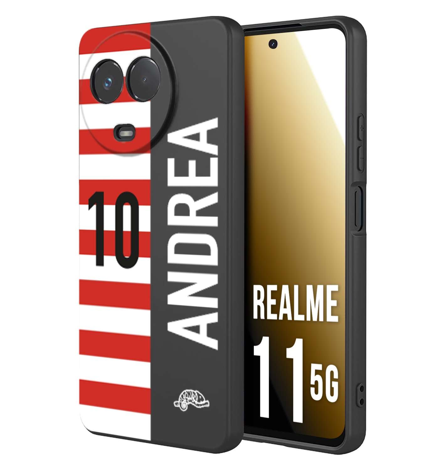 CUSTOMIZZA - Custodia cover nera morbida in tpu compatibile per Realme 11 5G personalizzata calcio football nome e numero calciatori bianco rossa