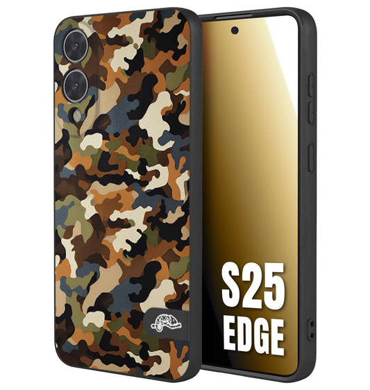 CUSTOMIZZA - Custodia cover nera morbida in tpu compatibile per Samsung S25 EDGE camouflage mimetico militare moderno blu marrone beige