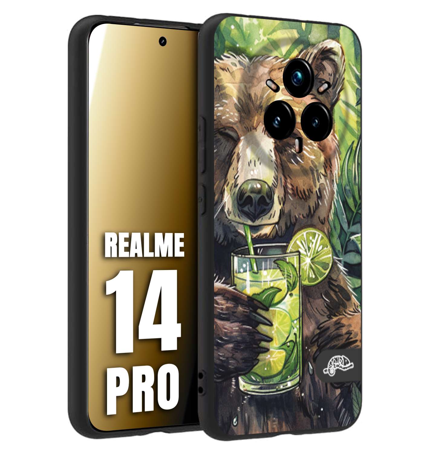 CUSTOMIZZA - Custodia cover nera morbida in tpu compatibile per Realme 14 PRO fiori estate disegnata cocktails animali simpatici orso bear negroni