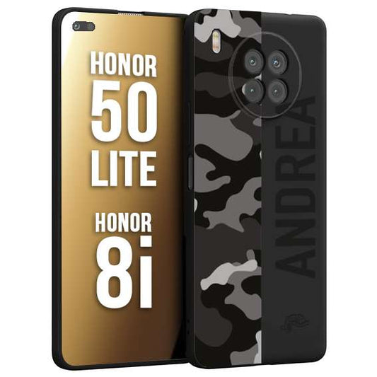 CUSTOMIZZA - Custodia cover nera morbida in tpu compatibile per Honor 8i - Honor 50 LITE camouflage mimetico militare personalizzata nome