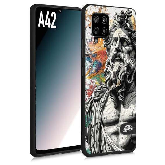 CUSTOMIZZA - Custodia cover nera morbida in tpu compatibile per Samsung A42 statua colorata moderna antico tattoo splash color
