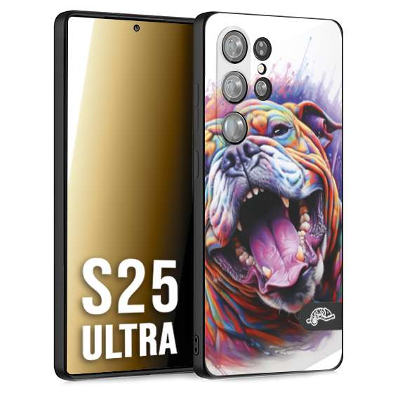 CUSTOMIZZA - Custodia cover nera morbida in tpu compatibile per Samsung S25 ULTRA animali color bulldog cane dog colori vibranti disegnato schizzo
