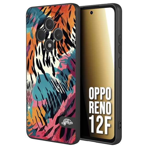 CUSTOMIZZA - Custodia cover nera morbida in tpu compatibile per Oppo Reno 12F leopardato maculato tigrato tiger colorata summer color