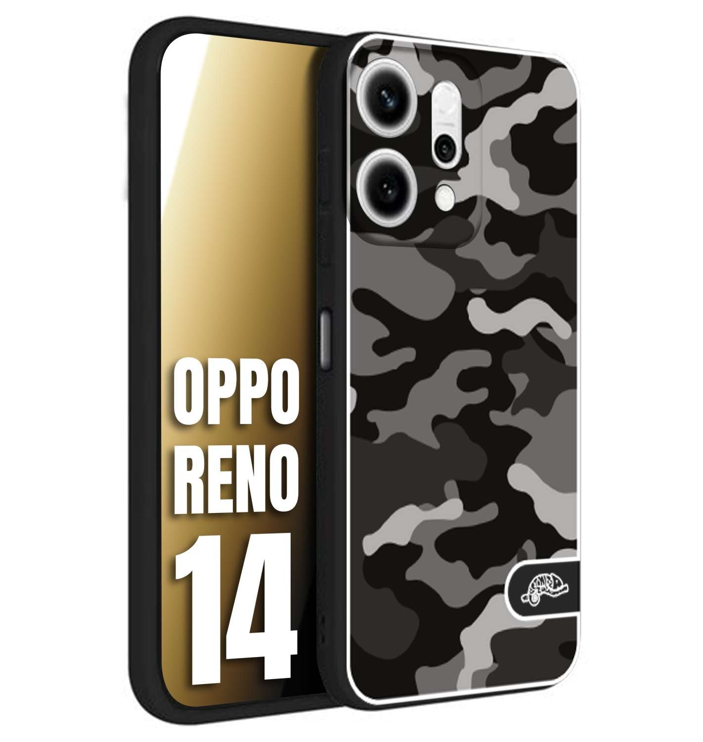 CUSTOMIZZA - Custodia cover nera morbida in tpu compatibile per Oppo Reno 14 camouflage mimetico militare nero black grigio