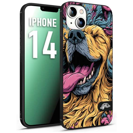CUSTOMIZZA - Custodia cover nera morbida in tpu compatibile per iPhone 14 Golden Retriever illustrazione cane pop art cane street art cartone animato