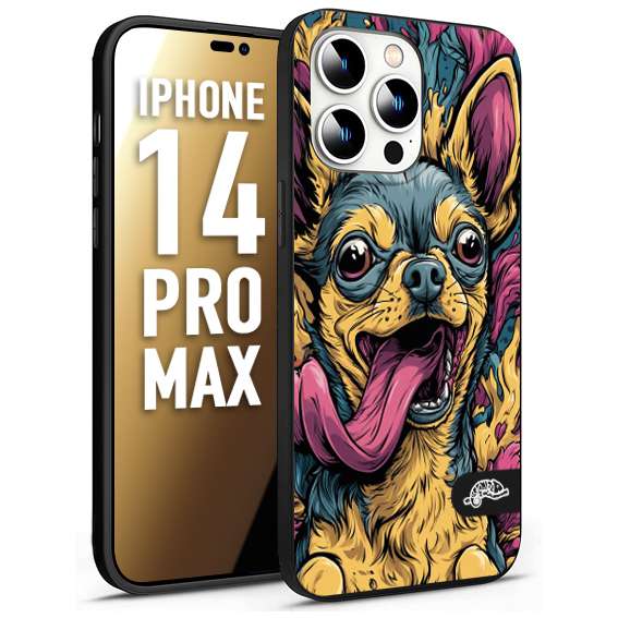 CUSTOMIZZA - Custodia cover nera morbida in tpu compatibile per iPhone 14 PRO MAX Chihuahua illustrazione cane pop art cane street art cartone animato