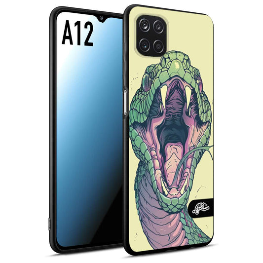 CUSTOMIZZA - Custodia cover nera morbida in tpu compatibile per Samsung A12 snake yellow green serpente tatuaggio tattoo disegnato a mano