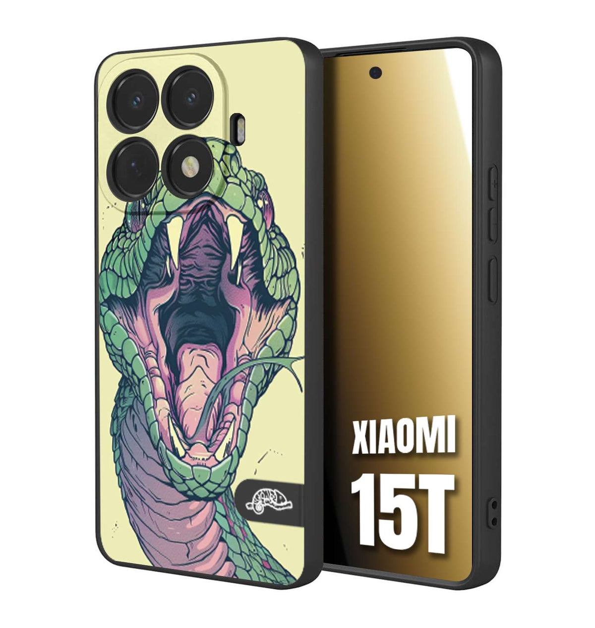 CUSTOMIZZA - Custodia cover nera morbida in tpu compatibile per Xiaomi 15T snake yellow green serpente tatuaggio tattoo disegnato a mano