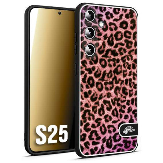 CUSTOMIZZA - Custodia cover nera morbida in tpu compatibile per Samsung S25 leopardato maculato donna rosa leopard