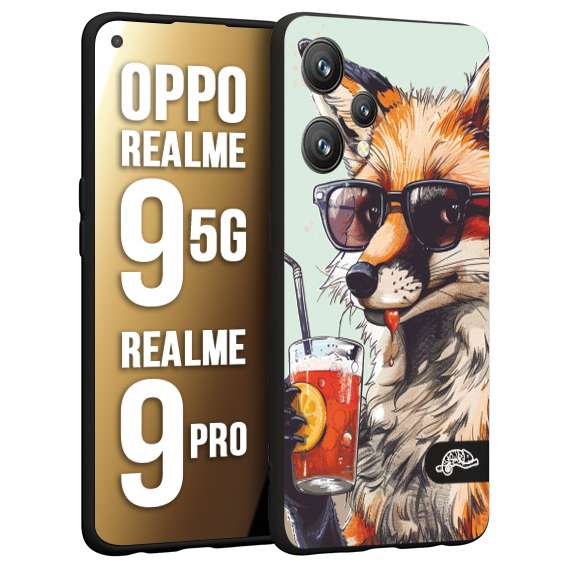 CUSTOMIZZA - Custodia cover nera morbida in tpu compatibile per Oppo Realme 9 5G - 9 PRO estate disegnata cocktails animali simpatici fox volpe negroni