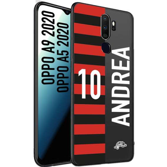 CUSTOMIZZA - Custodia cover nera morbida in tpu compatibile per Oppo A9 2020 - A5 2020 personalizzata calcio football nome e numero calciatori rossonera