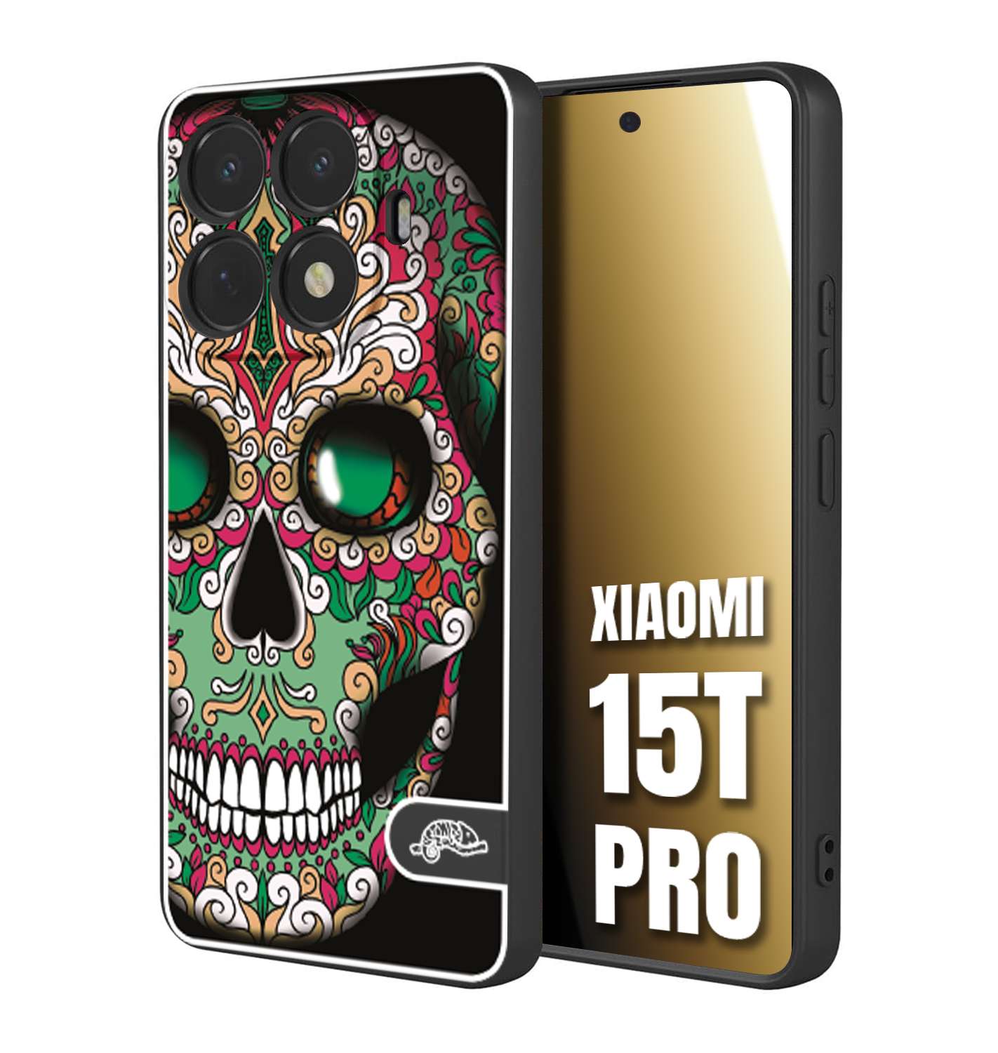 CUSTOMIZZA - Custodia cover nera morbida in tpu compatibile per Xiaomi 15T PRO teschio messicano Mexican skull verde fucsia