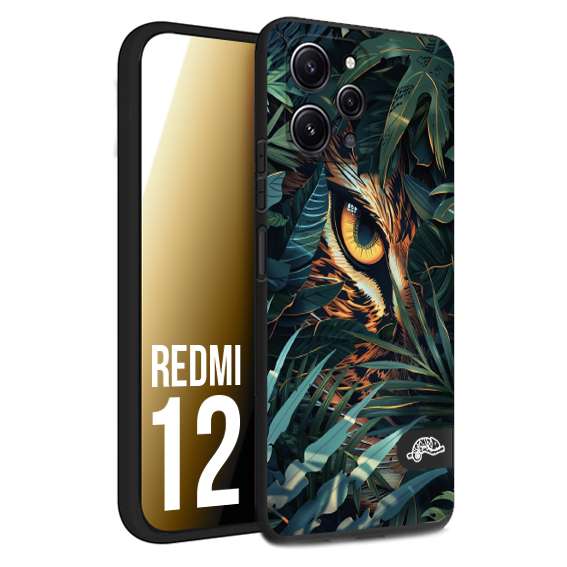 CUSTOMIZZA - Custodia cover nera morbida in tpu compatibile per Xiaomi Redmi 12 animali color giungla tropicale occhio di giaguaro felino disegnato