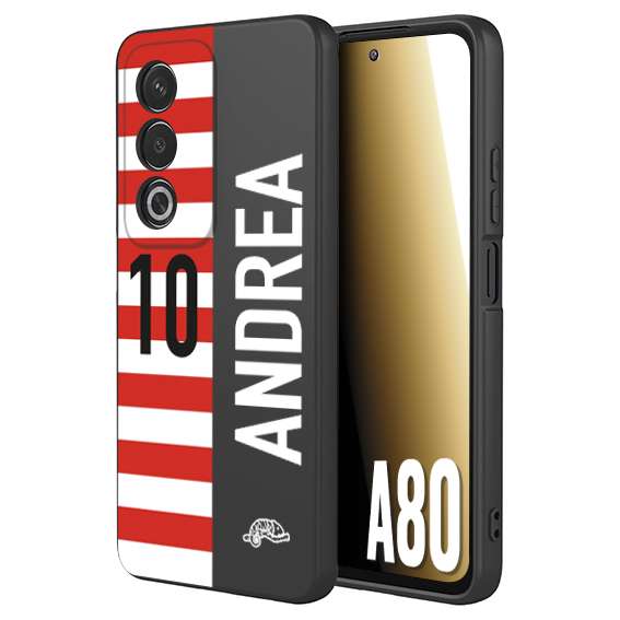 CUSTOMIZZA - Custodia cover nera morbida in tpu compatibile per Oppo A80 personalizzata calcio football nome e numero calciatori bianco rossa