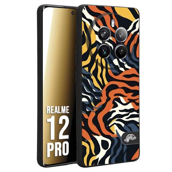 CUSTOMIZZA - Custodia cover nera morbida in tpu compatibile per Realme 12 PRO leopardato maculato tigrato tiger colorata gialla blu arancio