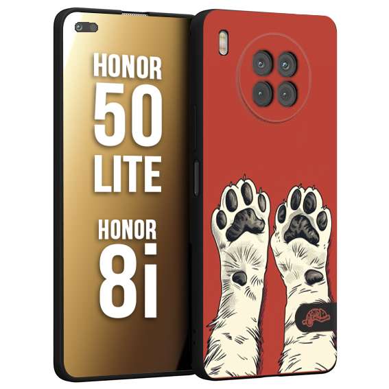 CUSTOMIZZA - Custodia cover nera morbida in tpu compatibile per Honor 8i - Honor 50 LITE zampe di gatto cat paws rossa red disegnata fumetto cartoon