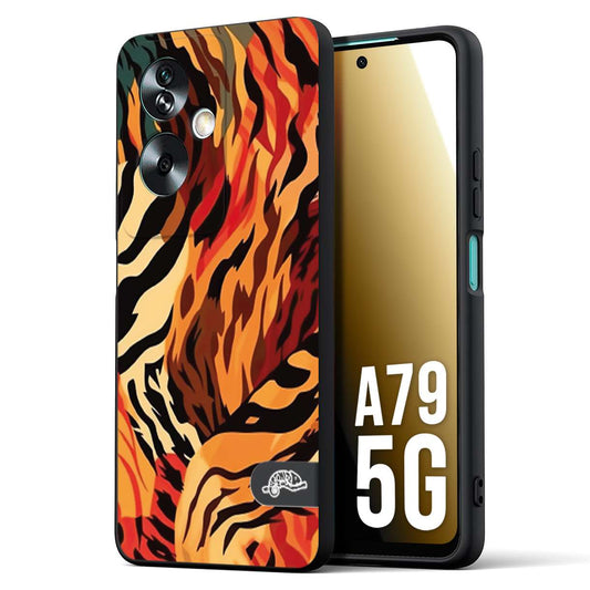 CUSTOMIZZA - Custodia cover nera morbida in tpu compatibile per Oppo A79 5G leopardato maculato tigrato tiger colorata gialla rossa arancio