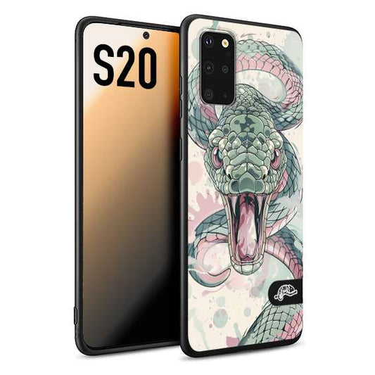 CUSTOMIZZA - Custodia cover nera morbida in tpu compatibile per Samsung S20 snake pink green serpente tatuaggio tattoo disegnato a mano