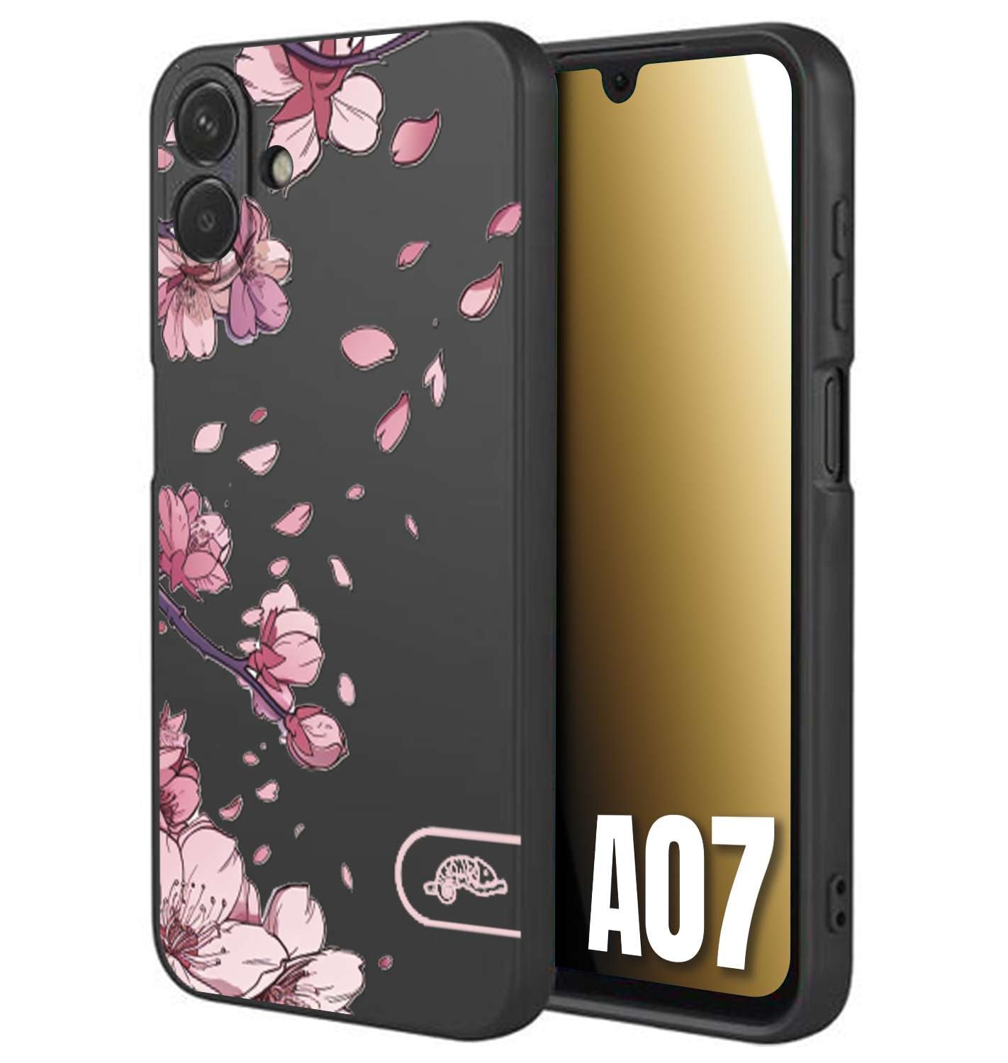 CUSTOMIZZA - Custodia cover nera morbida in tpu compatibile per Samsung A07 giapponese fiori di ciliegio in fiore a rilievo disegnata tattoo