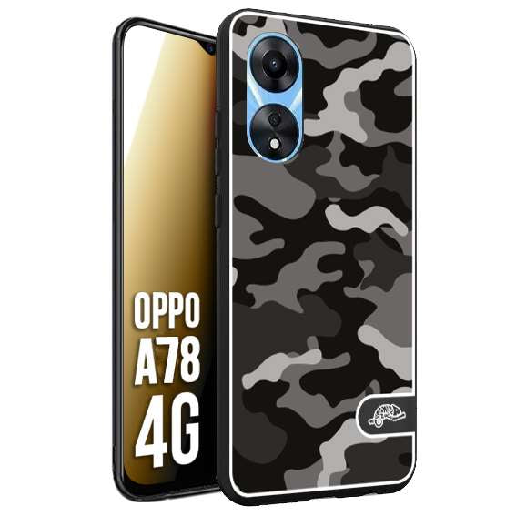 CUSTOMIZZA - Custodia cover nera morbida in tpu compatibile per Oppo A78 4G camouflage mimetico militare nero black grigio