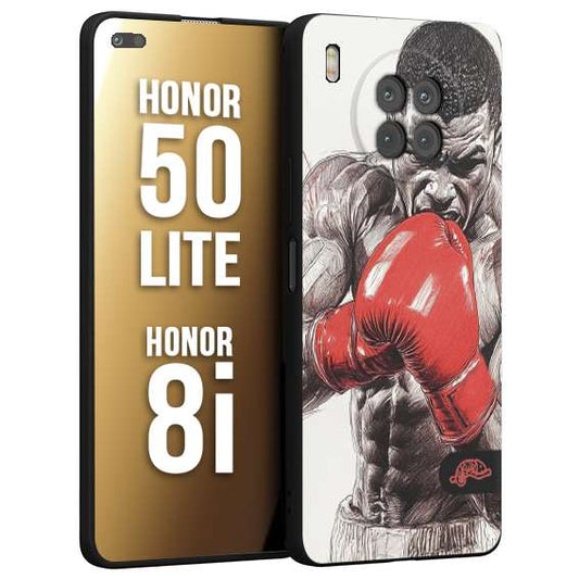 CUSTOMIZZA - Custodia cover nera morbida in tpu compatibile per Honor 8i - Honor 50 LITE pugilato pugili disegno tattoo guantoni box pesi massimi gancio