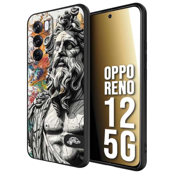 CUSTOMIZZA - Custodia cover nera morbida in tpu compatibile per Oppo Reno 12 5G statua colorata moderna antico tattoo splash color