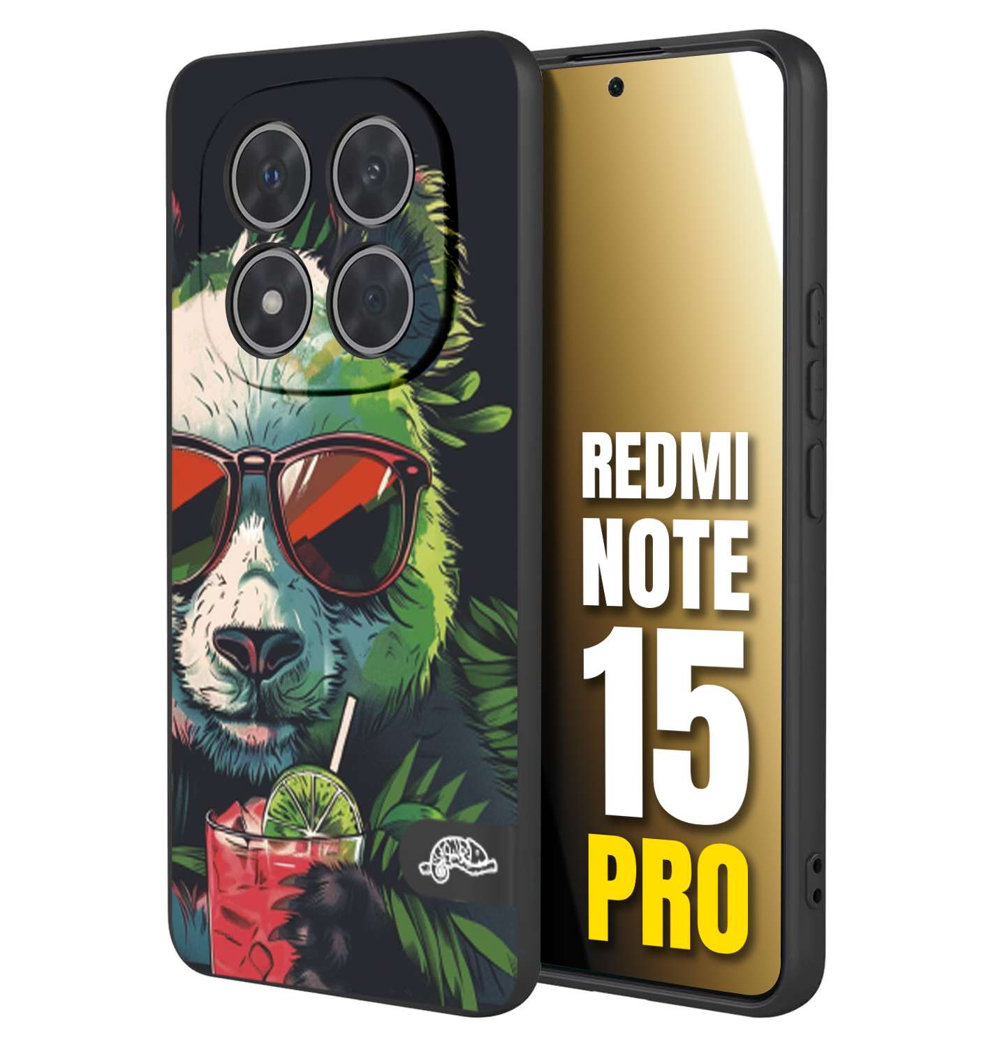 CUSTOMIZZA - Custodia cover nera morbida in tpu compatibile per Xiaomi Redmi Note 15 PRO estate disegnata cocktails animali simpatici panda mojito
