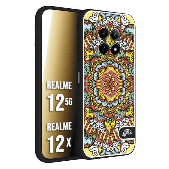 CUSTOMIZZA - Custodia cover nera morbida in tpu compatibile per Realme 12 5G - 12X mandala colorato fiore nuvole arancione