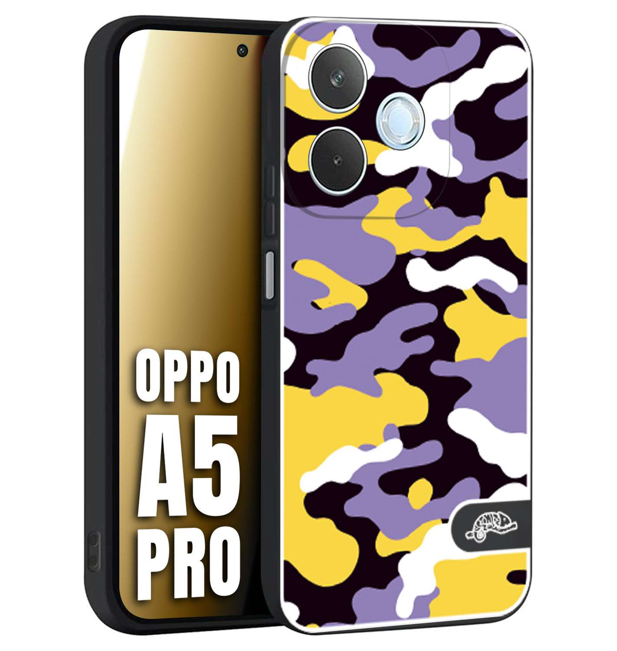 CUSTOMIZZA - Custodia cover nera morbida in tpu compatibile per Oppo A5 PRO camouflage mimetico militare viola lilla giallo