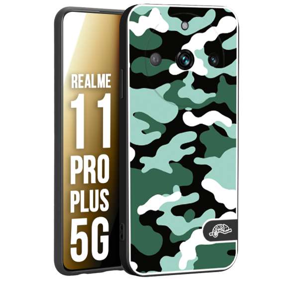 CUSTOMIZZA - Custodia cover nera morbida in tpu compatibile per Oppo Realme 11 PRO PLUS 5G camouflage mimetico militare verde green