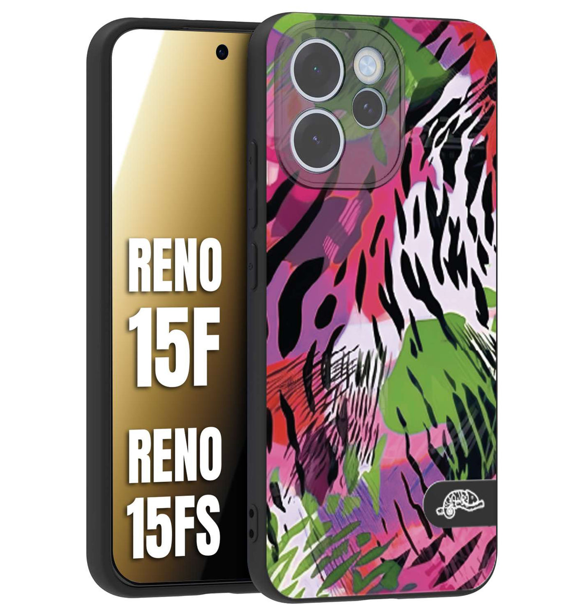 CUSTOMIZZA - Custodia cover nera morbida in tpu compatibile per Oppo Reno 15 F - Reno 15 FS leopardato tigrato tiger colorata summer color verde fucsia
