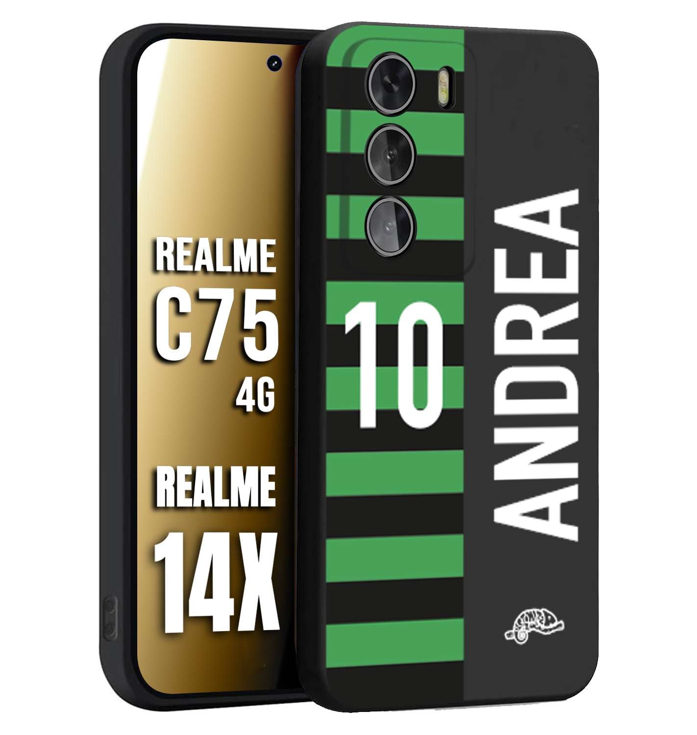 CUSTOMIZZA - Custodia cover nera morbida in tpu compatibile per Realme 14X - C75 4G personalizzata calcio football nome e numero calciatori neroverde