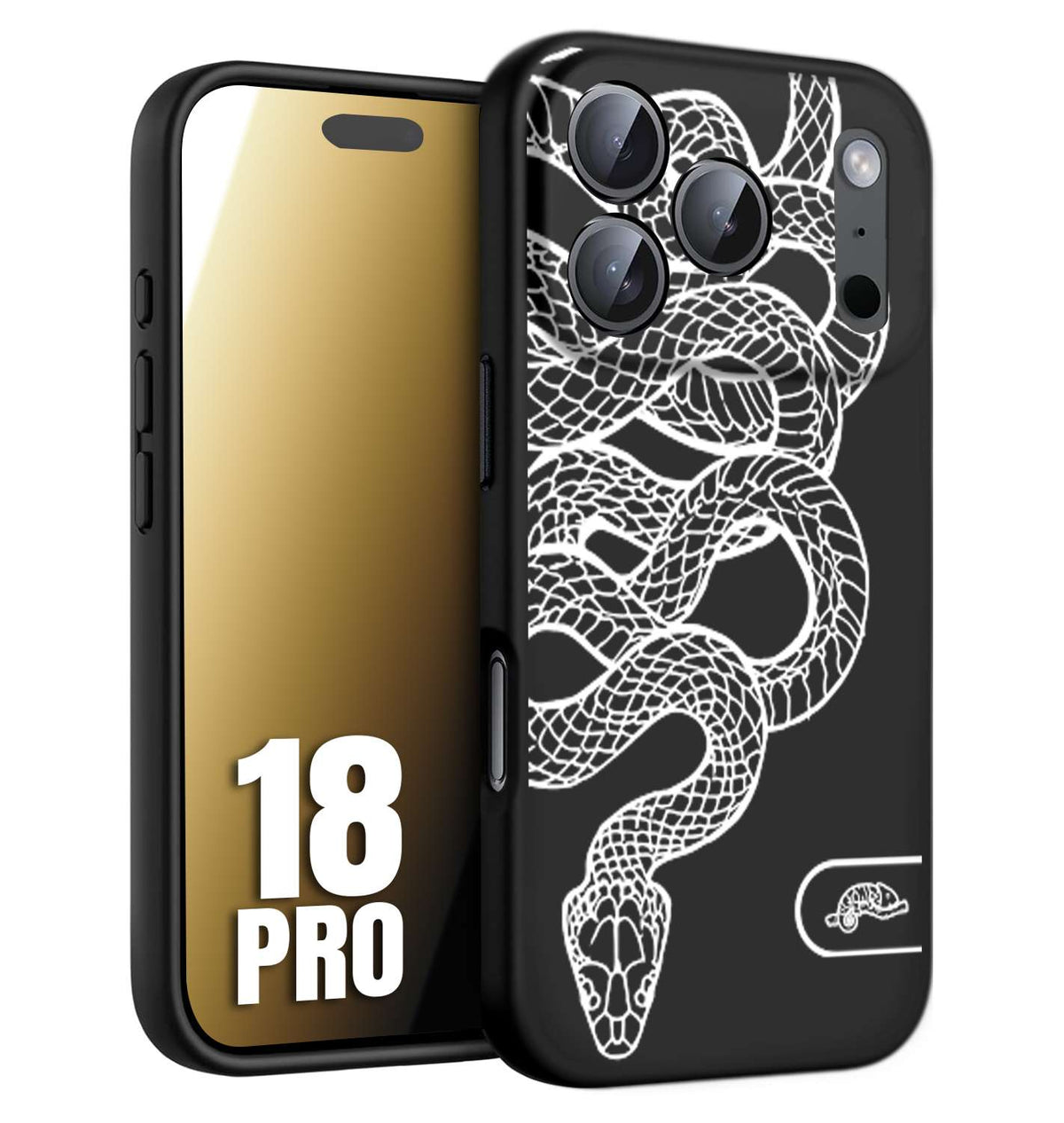 CUSTOMIZZA - Custodia cover nera morbida in tpu compatibile per iPhone 18 PRO serpente snake bianco a rilievo disegnato tattoo tatuaggio