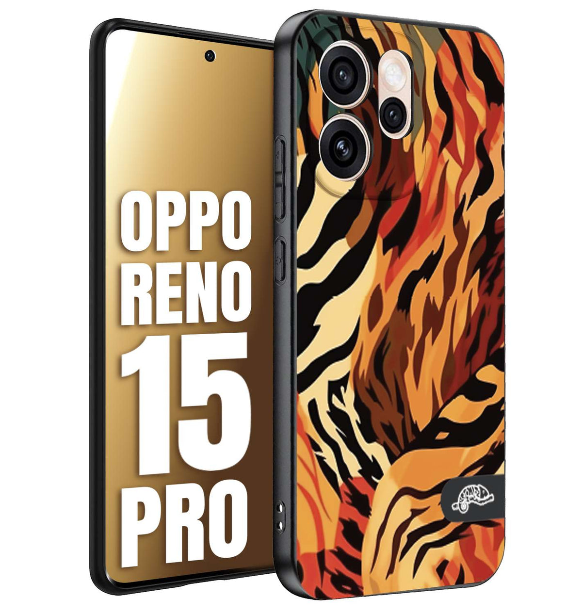 CUSTOMIZZA - Custodia cover nera morbida in tpu compatibile per Oppo Reno 15 PRO leopardato maculato tigrato tiger colorata gialla rossa arancio