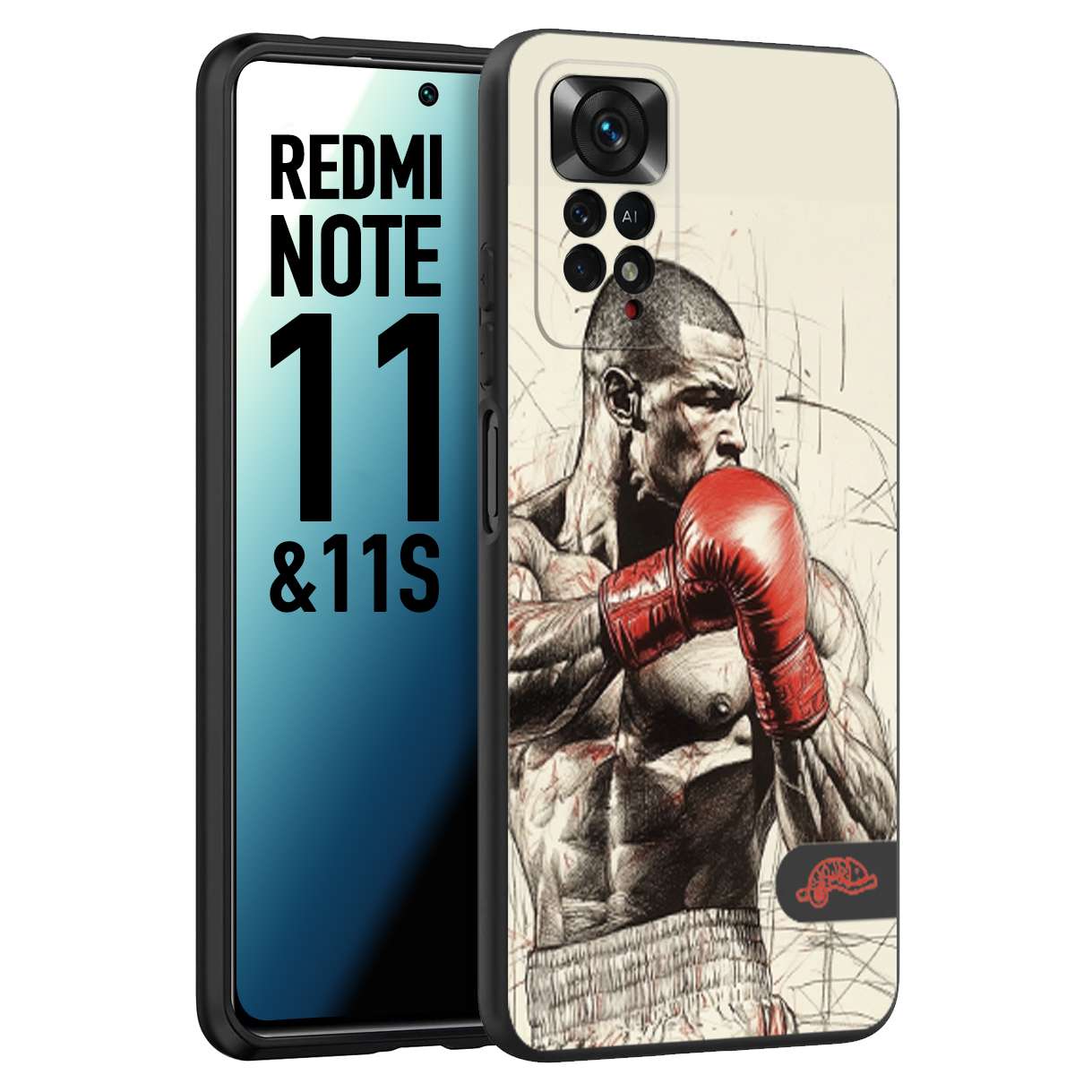 CUSTOMIZZA - Custodia cover nera morbida in tpu compatibile per Xiaomi Redmi Note 11 - Note 11S pugilato pugili disegno tattoo guantoni box sport ring