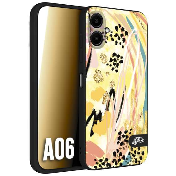 CUSTOMIZZA - Custodia cover nera morbida in tpu compatibile per Samsung A06 astratti donna flower fantasia estate gialla rosa leopardata